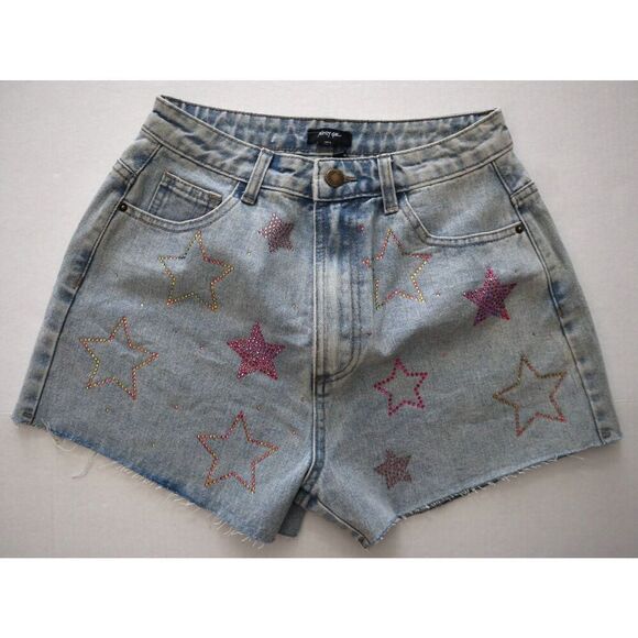 Nasty Gal Women's Sz 4 Embellished Star Hotfix Denim Shorts/Sz 10 Crop Top Set - Picture 6 of 11